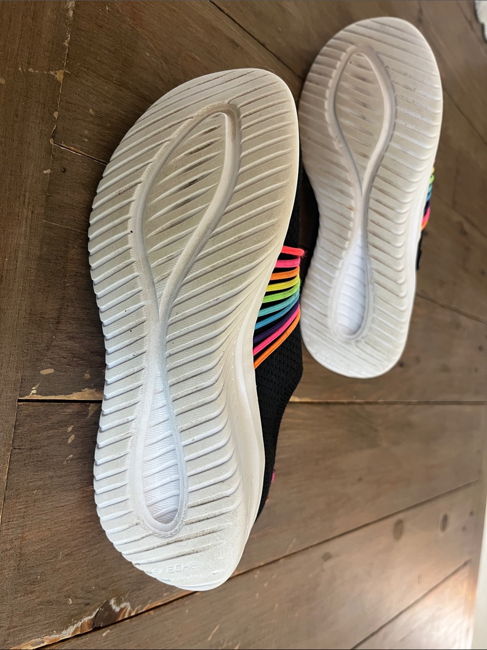 Skechers Kids Black Slip-On Sneakers with Rainbow Straps & Pink Lining - Picture 5 of 6